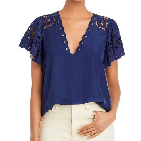 Ramy Brook Womens Rochelle V Neck Flutter Sleeve Top Blouse Shirt - Picture 1 of 3